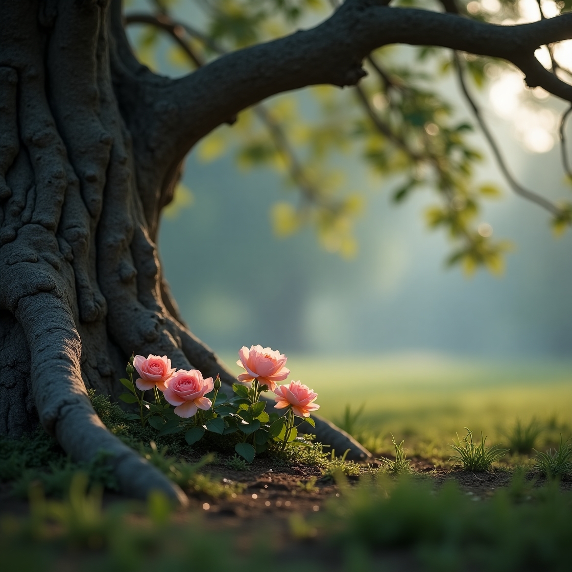 Rose buds under a maple chinar tree